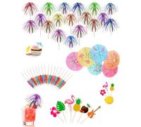 LEEQBCR Ombrellini Cocktail Decorativi 50 Pezzi 10cm + 20 Stuzzicadenti Fuochi d'Artificio 18cm + 6 Stuzzicadenti Piccoli per Decorazione Cocktail Tropicale, Compleanno, Feste Hawaiane, Matrimonio