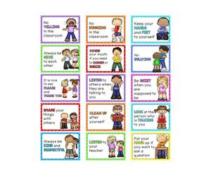 LeeQinersw 15 pezzi di inglese Rules in classe poster educativi Decorazioni murali Standard comportamentali resistenti alla lacrime Assistenza didattica