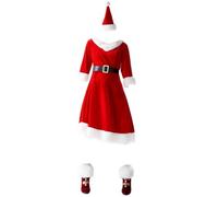 LeeQinersw Abito da Spettacolo Donna Vestito Costume Abbigliamento Natalizio Velluto Elasticizzato Bordo Peluche Cintura in Vita Copristivali con Tagli, Rosso, L