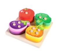 LeeQinersw Activity Set Giocattolo Educativo Torre a Incastro Gioco di Infilaggio Gioco di Impilamento Legno con Vernice a Base d'Acqua per Allenare Motricità, Verdura