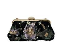 LeeQinersw Borsa Donna Pochette Clutch Tracolla con Manico a Perle E Paillettes Floreali su Base in Velluto Telaio Metallico Superiore Adatta per Gala Ricevimento Uscita Elegante