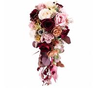 LeeQinersw Bouquet a Goccia da Sposa Artificiale Artificiale Vintage Bouquet Cascata con Nastri e Fogliame Senza Manutenzione per Matrimonio, Eventi