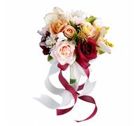 LeeQinersw Bouquet di Seta per Sposa con Petali Sfumati Borgogna Pesca E Crema per Cerimonia Religiosa Banchetto Nuziale Centrotavola Decorazione Camera da Letto