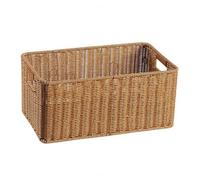 LeeQinersw Cesta Portaoggetti Cestino Organizer Contenitore Plastica Intrecciato Design Rettangolare Funzione Forma Robusta Manici, Cesto In Vimini Color Caffè Chiaro 42x25x19cm