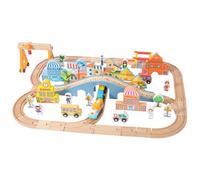 LeeQinersw Children Building Blocks Treno Giocattolo Set Binari Legno Città Interattiva con Ponti Stazione Palazzi Legno Sicuro E Montaggio a Pezzi con Treno