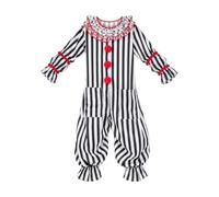 LeeQinersw Costume da Clown a Righe Bianche Pompon Decorativi Costume da Clown con Pompon Rossi Colorato Tut Strisce e Pallini per Adulti, Feste a Tema