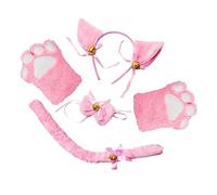 LeeQinersw Costume da Gatto Anime, Cosplay Papillon Orecchie da Gattino Giocattoli Puntelli Fascia Copricapo Guanti Coda per Travestimenti Regali Festa, Rosa