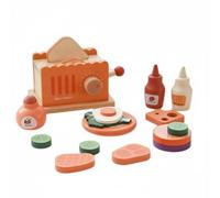 LeeQinersw Cucina Giocattolo Bambini Set Colazione Finta Tostapane Pane Pezzi Abbinamento Cibo Gioco Legno Educativo Manuale Interattivo Allenamento Motricità