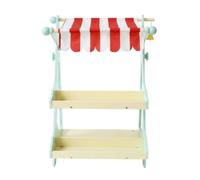 LeeQinersw Giocattolo per Bambini Carrello Mercato Stand Chiosco Legno con Angoli Arrotondati Tettuccio Tessile E Ripiani per Ordine E Esposizione Durante il Gioco Adatto per Casa Asilo Regalo