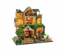 LeeQinersw in Miniatura Casa Sull’albero Modello Casetta Diorama Kit Fai da Te in Legno Carta Tessuto con Luci Calde E Arredi Adatto per Ufficio Libreria Salotto