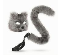 LeeQinersw Maschera Feline Costume Fe Cover Set Maschera Viso Coda cessori Gatto Dettagli Orecchie a Punta Baffi Naso Piccolo Vestibilità Personalizzabile, Grigio Scuro