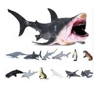 LeeQinersw Megalodonte Giocattolo Figura Animale Modello Realistico Personaggio Bambini Struttura Leggera Corpo Cavo in Plastica, Megalodonte Grande Cavo + 12 Piccoli Animali Marini Solidi