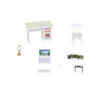LeeQinersw Miniatura Scrivania Ufficio Sedia Computer Scaffale Set per Casa Bambole con Dettagli Materiale Durevole Adatto a Collezionisti Ambientazione Ufficio Studio, Bianco