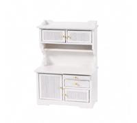 LeeQinersw Mobile in Legno di Betulla 1:12 a più Scomparti Credenza con Ripiano e Superficie di Lavoro Compatto Scaffale da Esposizione Miniatura, Bianco