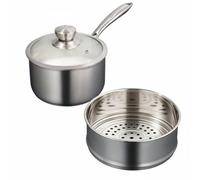 LeeQinersw Padella in Acciaio Inox Utensile Cucina Strato Superiore Versatile Riscaldamento Uniforme Coperchio Trasparente Adatta per Casa Preparazione Cibo, 20CM, Con+Vaporiera