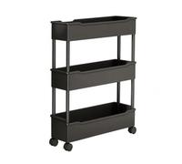 LeeQinersw Scaffale a 3 Ripiani con Ruote | Autoportante, Liscio, Scaffale Organizer Mobile, per Lavanderia, Nero, 15CM