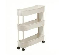 LeeQinersw Scaffale a 3 Ripiani con Ruote | Autoportante, Liscio, Scaffale Organizer Mobile, per Lavanderia, Bianco, 15CM
