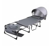 LeeQinersw Sedia Sdraio da Esterno Lettino Prendisole Recliner con Foro per il Viso E Cuscino a U Tettuccio Regolabile Tela Oxford 600D E Telaio in Metallo, Grigio, Grande