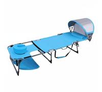 LeeQinersw Sedia Sdraio da Esterno Lettino Prendisole Recliner con Foro per il Viso E Cuscino a U Tettuccio Regolabile Tela Oxford 600D E Telaio in Metallo, Blu, Grande