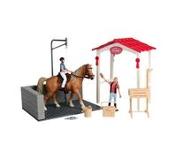 LeeQinersw Set di giocattoli con animali da fattoria, statuette dipinte a mano, giocattolo educativo di simulazione per bambini dai 3 ai 7 anni. , Scena di Lavaggio Del Cavallo