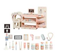 LeeQinersw Set Medico Giocattolo in Legno Centro Ospedale Bambini Kit Dottore Infermiere con Pannello Tastiera Schermo Girevole Accessori Completi Cartellini E