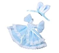 LeeQinersw Vestito Bambola Abito con Fiocco Pizzo Cappellino Tessuto Decorato Adatto a Collezionisti Esposizione Gioco, Azzurro, Con Orecchie Da Coniglio