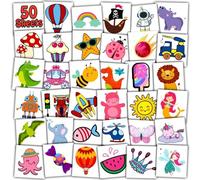 Leesgel 50 fogli di tatuaggio per bambini, tatuaggi temporanei per bambini, adesivi per tatuaggi con unicorno, dinosauro, sirena, pirata, farfalla, regali per ragazzi e ragazze