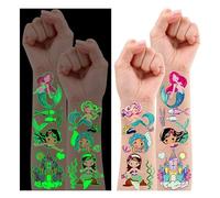 Leesgel Tatuaggi Bambina Sirena, 10 Fogli Luminoso Tatuaggi Temporanei Bambini Stickers Bambini con Sirena, Regalo Giocattoli Bambina Pignatta Festa Gadget Compleanno Bambina