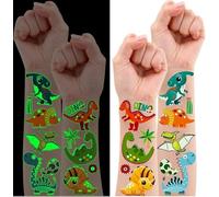 Leesgel Tatuaggi Dinosauri Bambini, 10 Fogli Luminosi Tatuaggi per Bambini Tatuaggi Temporanei, Gadget Compleanno Bambini Regalini Fine Festa Dinosauro Giocattolo