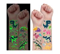 Leesgel Tatuaggi Dinosauri per Bambini, 30 Fogli Luminosi Tatuaggi Temporanei Stickers Trasferelli, Accessorio per Regali Fine Festa, Giochi, Pignatta e Gadget Compleanno Bambini