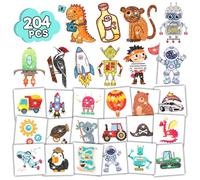 Leesgel Tatuaggi Glitter per Bambini, 34 Fogli Tatuaggi Temporanei con Dinosauro/Pirata/Animale/Trasporto/Spazio, Accessorio per Regali Fine Festa, Pignatta e Gadget Compleanno, Giochi Bambini