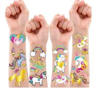 Leesgel Tatuaggi Glitter Unicorno per Bambini, 90 pezzi Decorazioni per Feste di Compleanno di Unicorno, Adesivi per Tatuaggi per Bambini e Ragazze, Giochi per Bambina