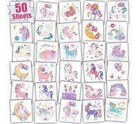 Leesgel Tatuaggi Unicorni per Bambina, 50 Fogli di Tatuaggi Temporanei Glitterati Singoli, Gadget Compleanno Bambina, Regalo di Fine Festa, Accessori per Festa a Tema Unicorno