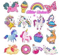 Leesgel Tatuaggi unicorno per bambini, 12 fogli di tatuaggio con glitter per bambini, unicorno, decorazione per feste di compleanno, decorazione per ragazze, giocattoli per tatuaggi per unicorno,