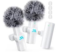 Leettus 2 microfoni wireless Lavalier per iPhone iPad, microfono wireless per registrazione video, streaming live di giochi, interviste, YouTube, TikTok, Vlog (bianco)
