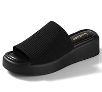 Leevar Sandali con zeppa e plateau color carne, bianchi e neri, da donna, con imbottitura in memory foam, aperti sul retro, comodi con punta aperta, estivi, casual, 37 EU