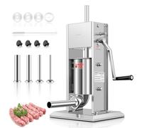 LEEVOT Insaccatrice per Salsicce 3L/7Lb, Acciaio Inossidabile 304, Macchina per Salsicce Regolabile a 2 Velocità, 4 Tubetti di Riempimento (Argento)