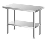 LEEVOT Tavolo da Cucina Professionale in Acciaio Inox, 2 Ripiani in Legno e Acciaio, per Cucine Professionali, Laboratori, Ristoranti e Bar, Capacità di Carico 150KG/100KG (120x60cm)