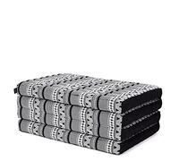 LEEWADEE Foldable Thai Mattress, 200x80x8 cm, Guest Bed Tri-Fold Yoga Floor Mat Thai Massage Pad TV Floor Seat with Backrest Game Chair Eco-Friendly Organic And Natural, Kapok, Black White