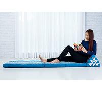 LEEWADEE Foldout Triangle Thai-Cushion Floor-Seat with Back-Rest TV Pillow Lounge-r Foldable out-Door Mattress, 225x50x33 cm, Kapok, Light Blue