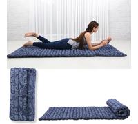 Leewadee Materassino Singolo Da Pavimento Pieghevole, Materasso Giapponese Arrotolabile, Letto Per Ospiti O Da Campeggio, Futon Shiatsu In Kapok, 190 x 70 cm, Blu Bianco