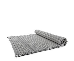 LEEWADEE Roll-Up Thai Mattress, 200x105x5 cm, Guest Bed Yoga Floor Mat Thai Massage Pad XL Twinsize Eco-Friendly Organic And Natural, Kapok, Black White