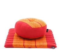 Leewadee set da meditazione: piccolo cuscino Zafu e tappetino Zabuton, kit tailandese per meditare in kapok, Arancione Rosso