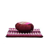Leewadee set per meditare: tappeto per yoga Zabuton e cuscino per meditazione Zafu, materassino tailandese in kapok fatto a mano, Rosso Marrone Rosa Fucsia