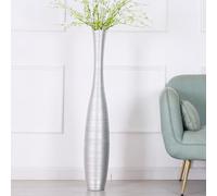 Leewadee Vaso Argento Decorativo Per Fiori O Pampas Da Interno Da Terra, Alto 105 cm, Resina