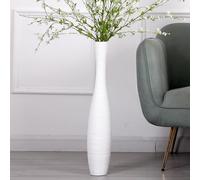 Leewadee Vaso Bianco Decorativo Per Fiori O Pampas Da Interno Da Terra, Alto 65 cm, Resina