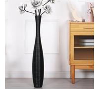 Leewadee Vaso Nero Decorativo Per Fiori O Pampas Da Interno Da Terra, Alto 85 cm, Resina