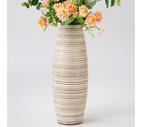 Leewadee Vaso White Wash Decorativo Interno Moderno Per Fiori O Pampas, Alto 34 cm, Resina