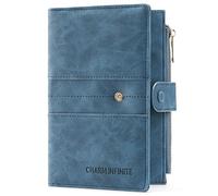 LEEXTON Custodia per passaporto in pelle con blocco RFID, con scomparti per penne e carte, portafoglio da viaggio per donne/uomini, accessori indispensabili da viaggio, Blu lago, 6.7 x 4.73 x 0.79