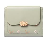 LEEXTON Portafoglio da donna in pelle piccolo compatto a tre ante con blocco RFID porta carte di credito con tasca con cerniera, Verde chiaro, classico